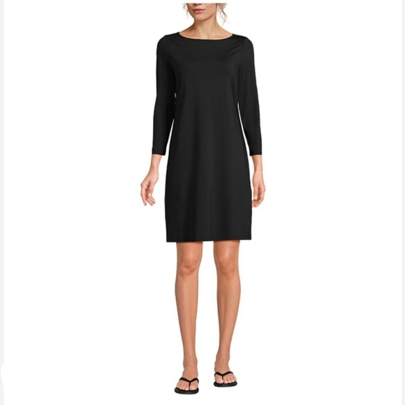Lands' End Black Long Sleeve Scoop Neck A Line Mini Dress Size Large - Picture 1 of 10